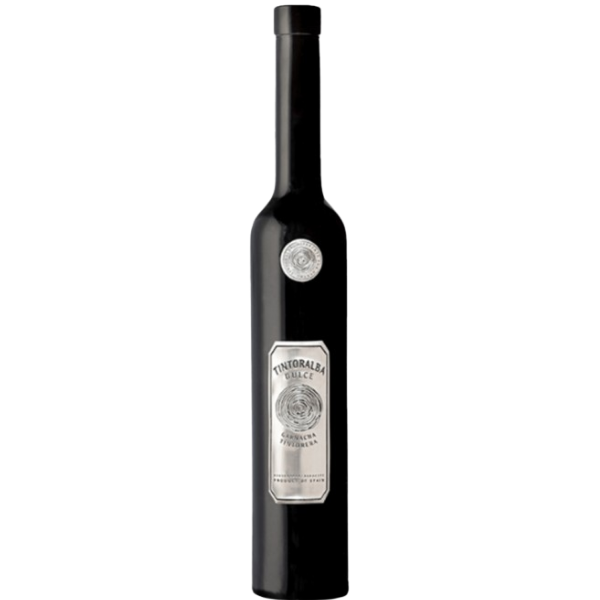 Botella de vino tinto dulce natural Tintoralba Dulce 100% Garnacha Tintorera para postres y quesos en hostelería de Cantabria por L'abuela Maruchi
