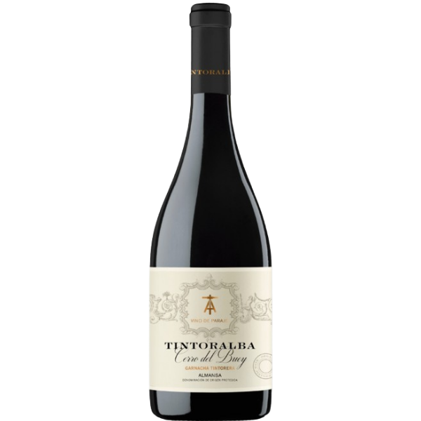 Botella de vino tinto ecológico Tintoralba Cerro del Buey Garnacha Tintorera criado en barrica y depósitos ovoides para hostelería de Cantabria por L'abuela Maruchi